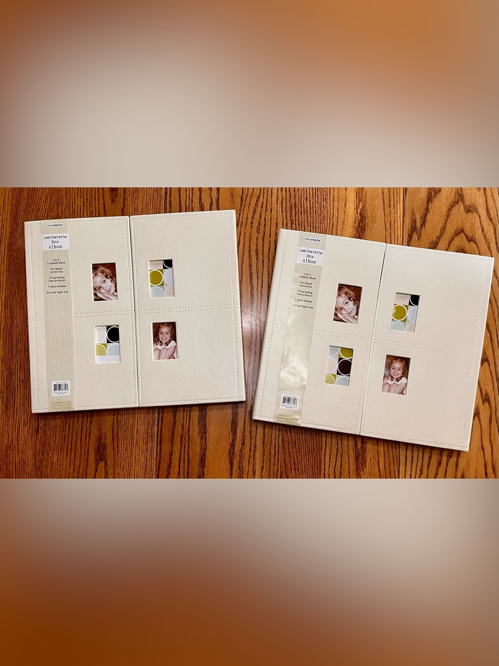 NWT! 2 Leatherette Box Photo & Scrapbook Albums + 1 pack Extra Pgs Cream 12”x12